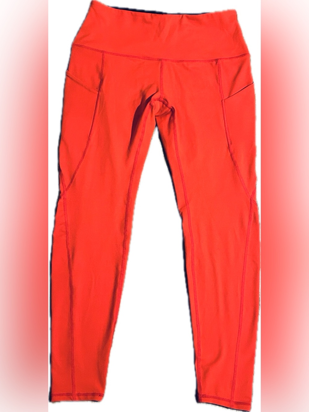 ODODOS Red High Waisted Yoga Leggings with Pockets - Medium